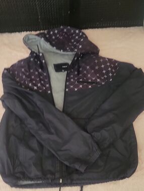 Women Hooded Black Jacket with Patterned Yoke